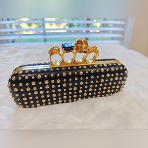 ALEXANDER MCQUEEN A/W 2010 Gold Studded Leather Four-Ring Skull Knuckle Clutch